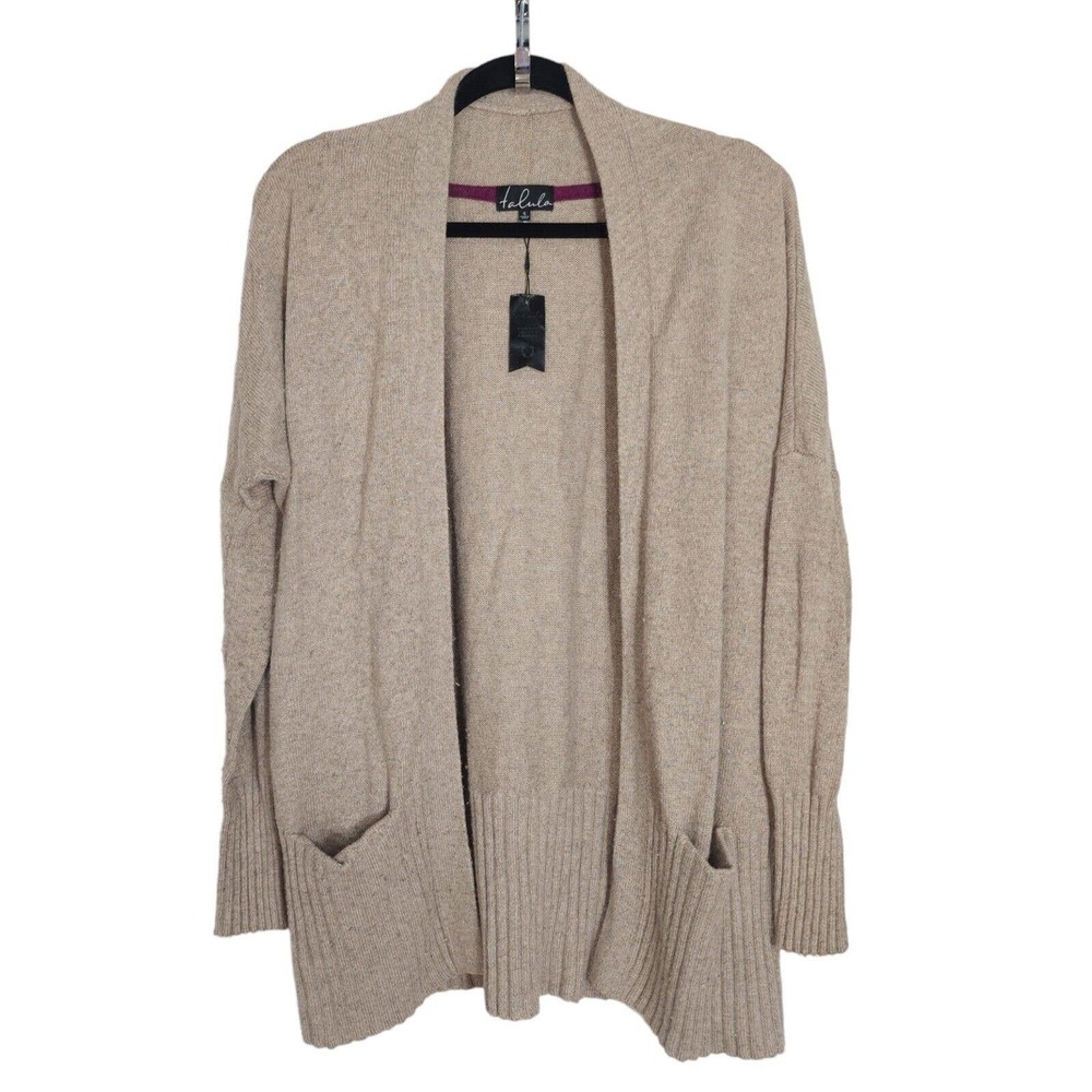 Talula Aritzia Womens Cardigan Lenox Brown Knit Cashmere Angora Open Sweater S